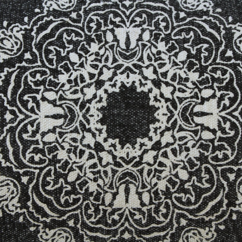 14" X 36" Black And White Cotton Medallion Throw Pillow