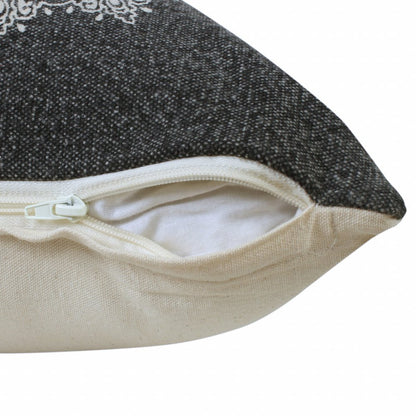 14" X 36" Black And White Cotton Medallion Throw Pillow