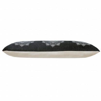 14" X 36" Black And White Cotton Medallion Throw Pillow