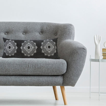 14" X 36" Black And White Cotton Medallion Throw Pillow