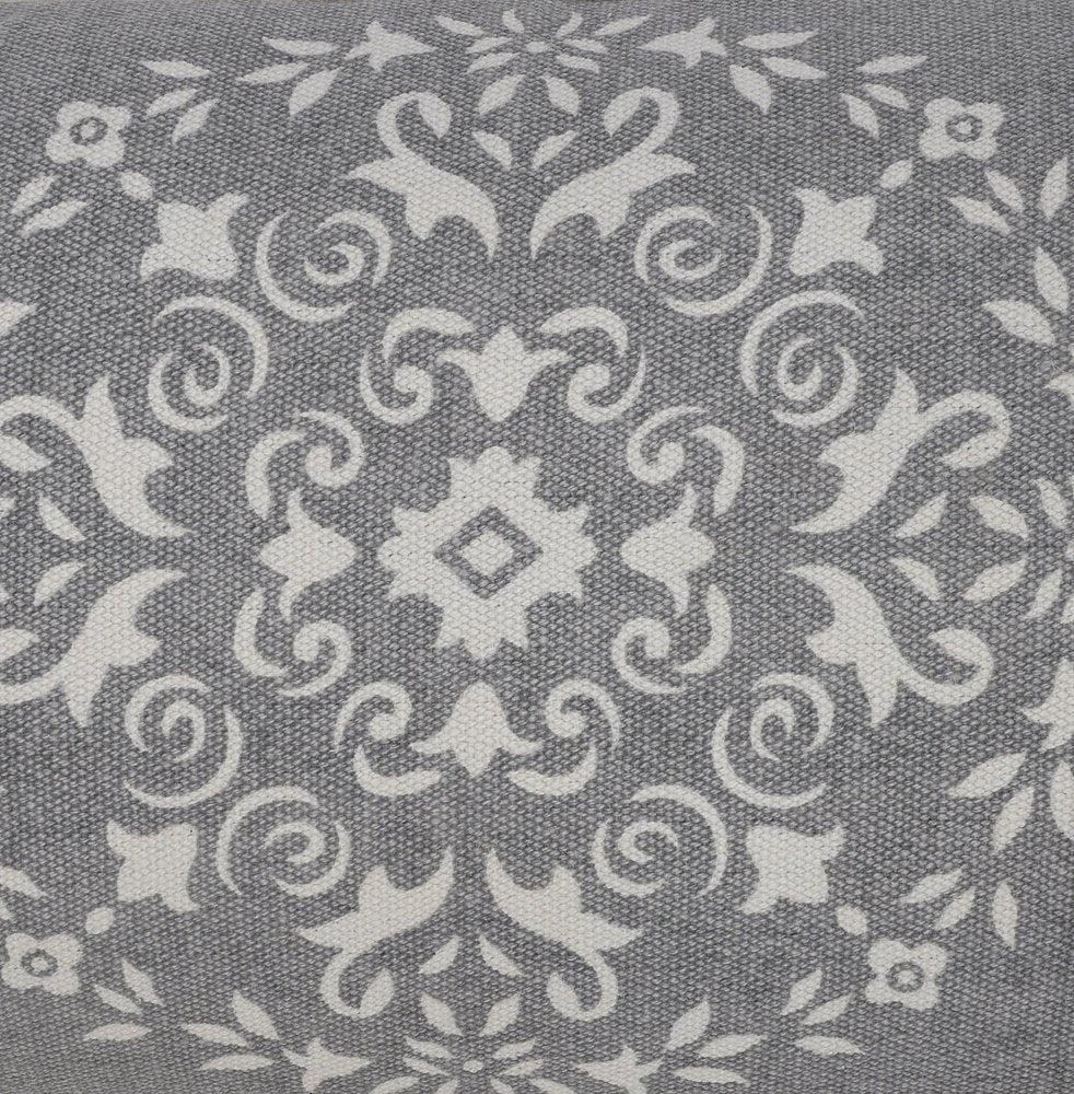 14" X 36" Gray And White Cotton Medallion Throw Pillow