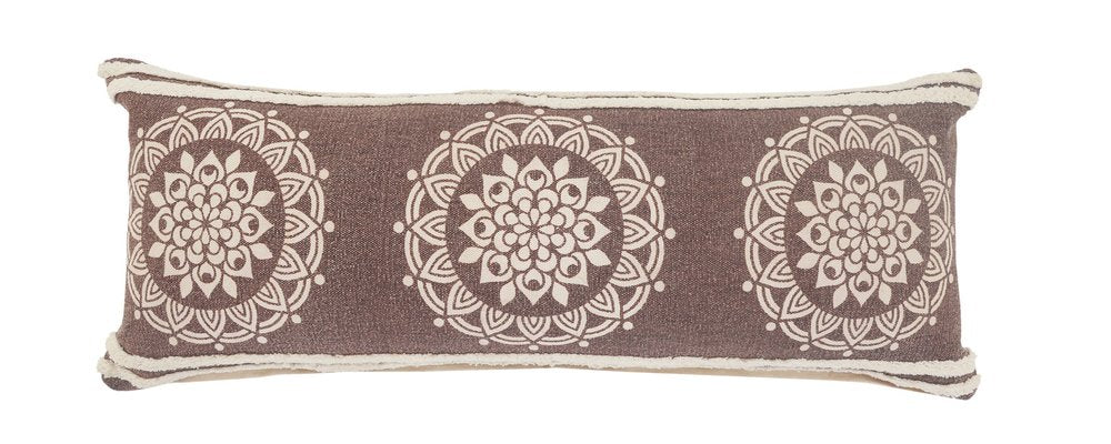 16" X 24" Brown and Ivory Medallion Cotton Lumbar Throw Pillow With Texture