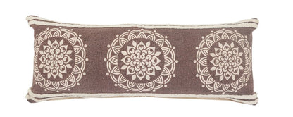 16" X 24" Brown and Ivory Medallion Cotton Lumbar Throw Pillow With Texture