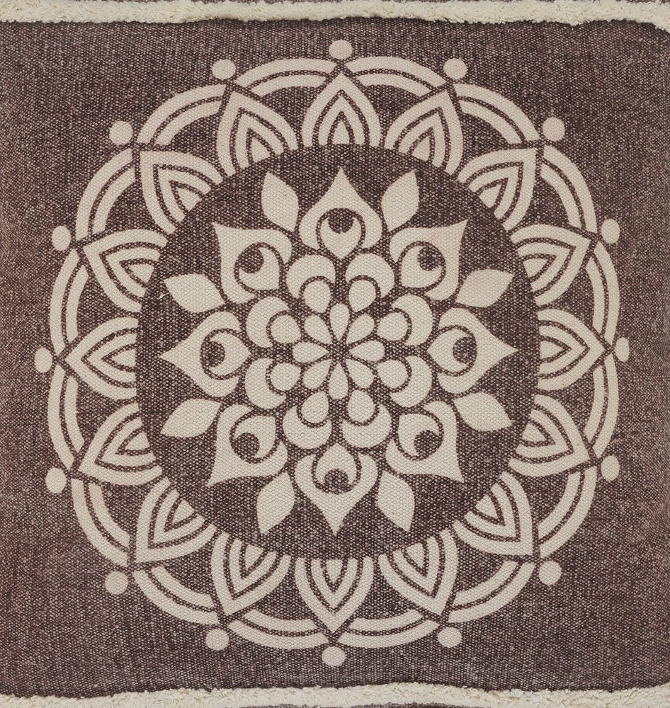 16" X 24" Brown and Ivory Medallion Cotton Lumbar Throw Pillow With Texture