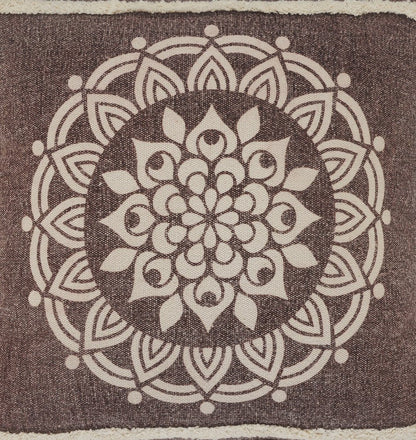 16" X 24" Brown and Ivory Medallion Cotton Lumbar Throw Pillow With Texture