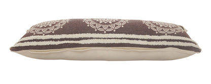 14" X 36" Brown And White 100% Cotton Striped Zippered Pillow