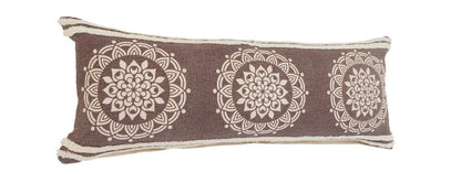 16" X 24" Brown and Ivory Medallion Cotton Lumbar Throw Pillow With Texture