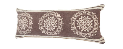 16" X 24" Brown and Ivory Medallion Cotton Lumbar Throw Pillow With Texture