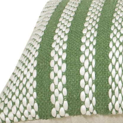 14" X 36" Green And White 100% Cotton Geometric Zippered Pillow