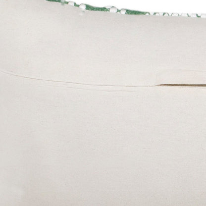 14" X 36" Green And White 100% Cotton Geometric Zippered Pillow