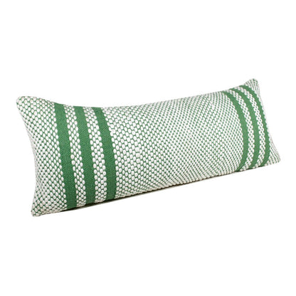 14" X 36" Green And White 100% Cotton Geometric Zippered Pillow