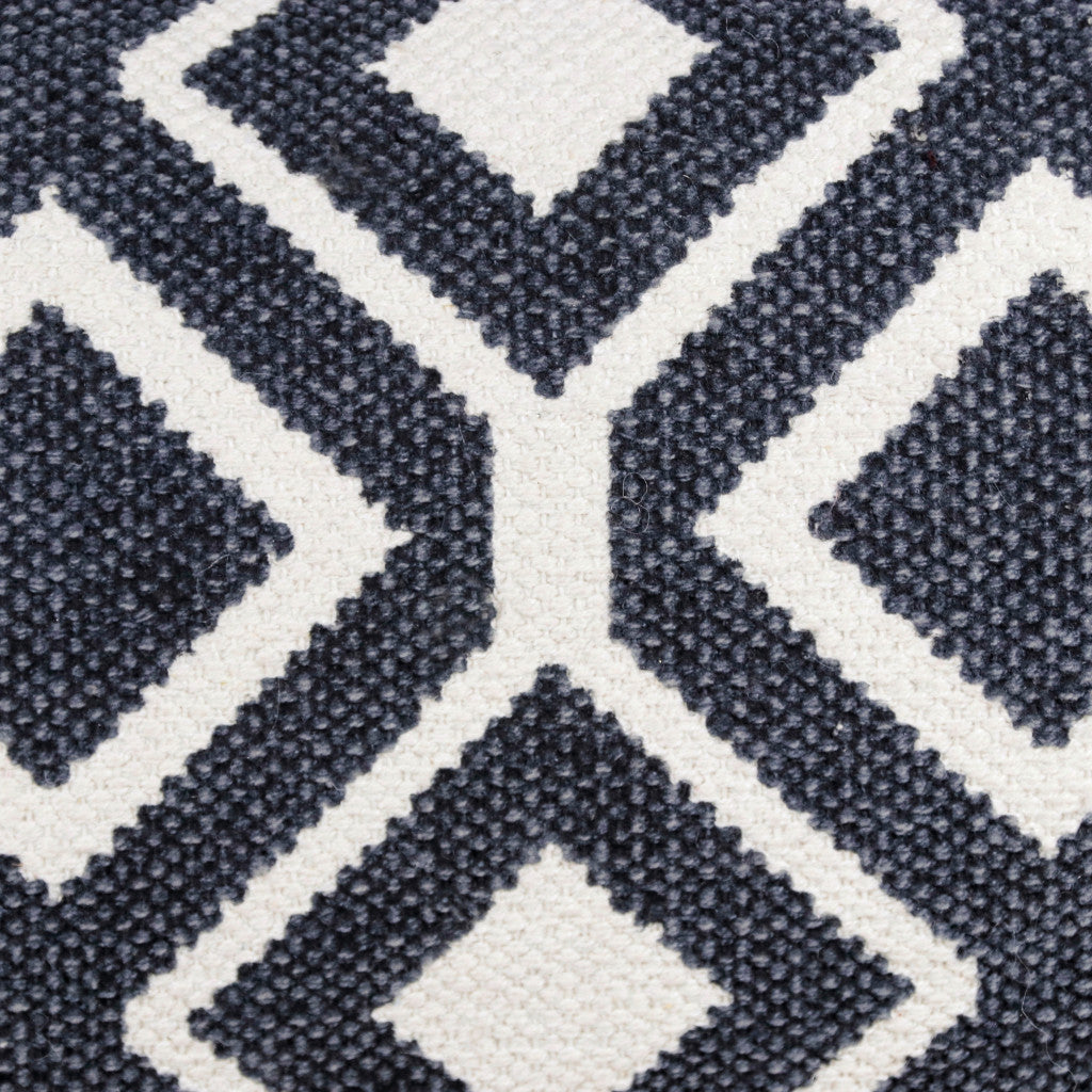 14" X 36" Deep Navy And White 100% Cotton Geometric Zippered Pillow