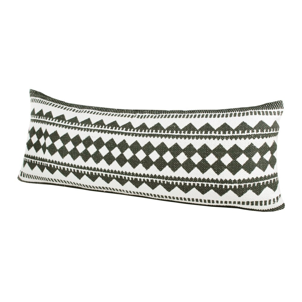 14" X 36" Black And White 100% Cotton Geometric Zippered Pillow
