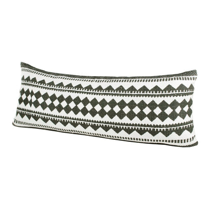 14" X 36" Black And White 100% Cotton Geometric Zippered Pillow