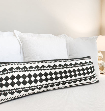 14" X 36" Black And White 100% Cotton Geometric Zippered Pillow