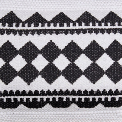 14" X 36" Black And White 100% Cotton Geometric Zippered Pillow