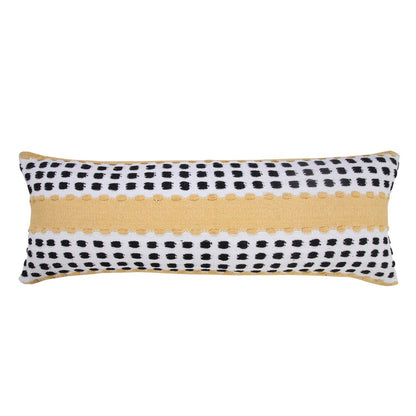 14" X 36" Yellow Black And White Cotton Striped Throw Pillow