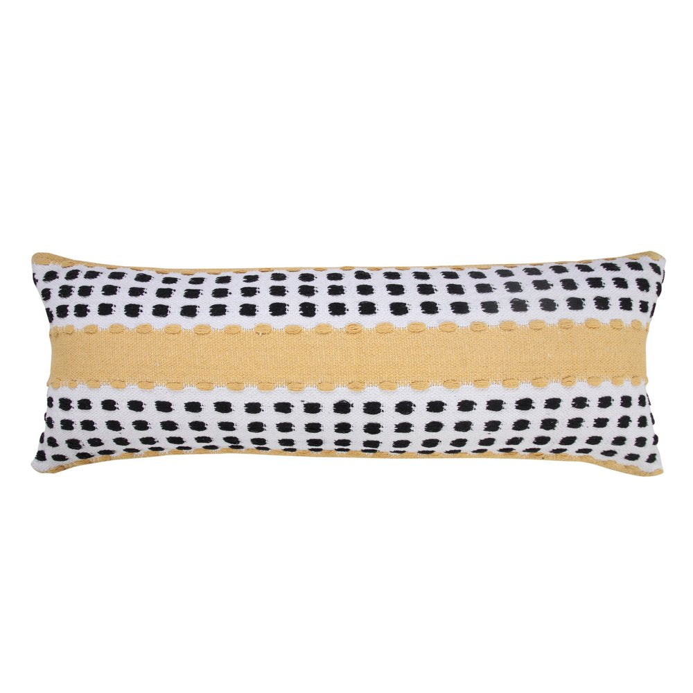 14" X 36" Yellow Black And White Cotton Striped Throw Pillow