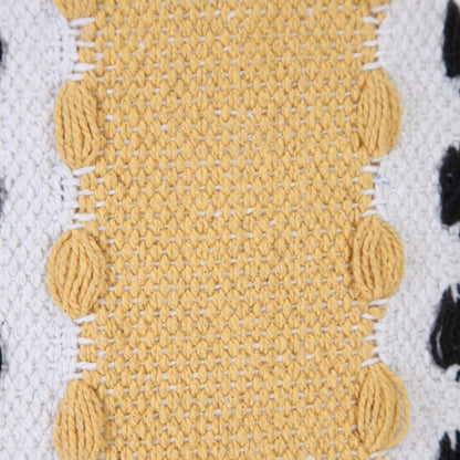 14" X 36" Yellow Black And White Cotton Striped Throw Pillow
