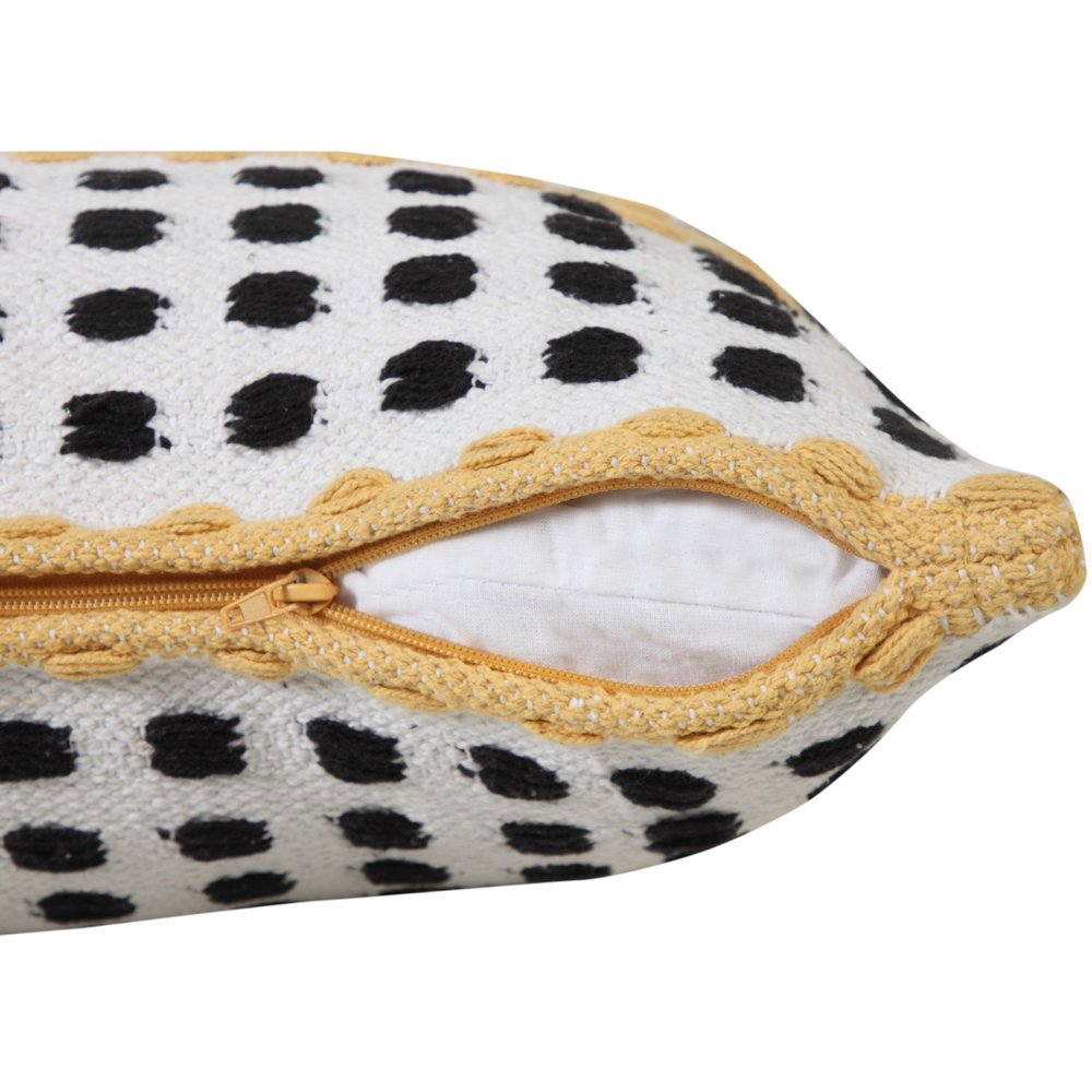 14" X 36" Yellow Black And White Cotton Striped Throw Pillow