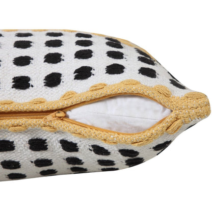 14" X 36" Yellow Black And White Cotton Striped Throw Pillow