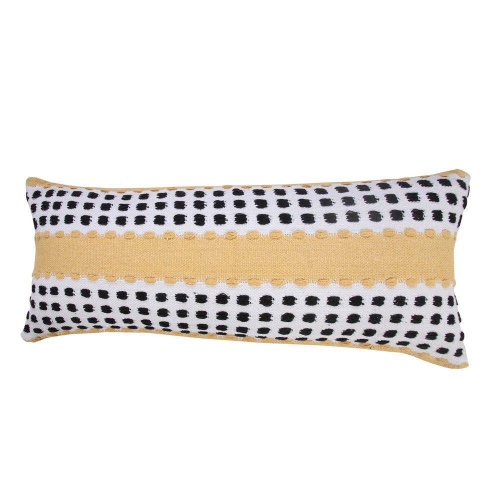 14" X 36" Yellow Black And White Cotton Striped Throw Pillow