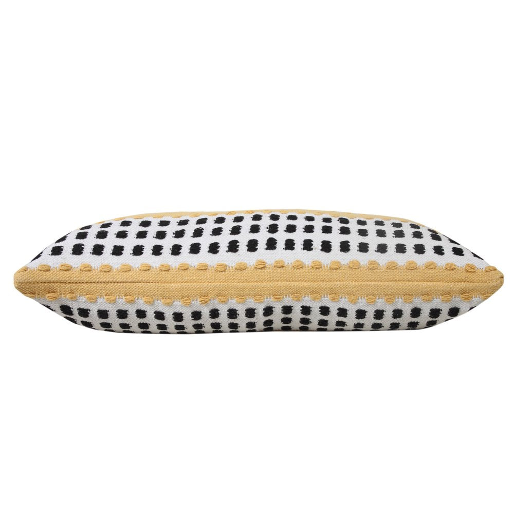 14" X 36" Yellow Black And White Cotton Striped Throw Pillow