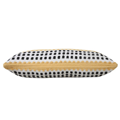 14" X 36" Yellow Black And White Cotton Striped Throw Pillow