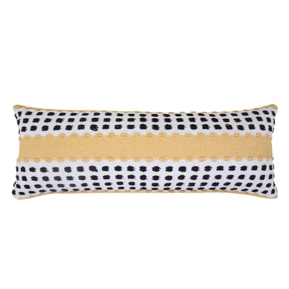 14" X 36" Yellow Black And White Cotton Striped Throw Pillow