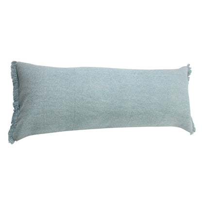 14" X 36" Light Blue Cotton Lumbar Throw Pillow With Fringe