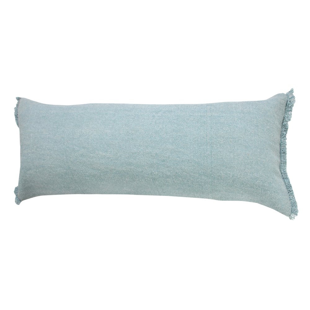 14" X 36" Light Gray Stonewashed Cotton Throw Pillow With Fringe