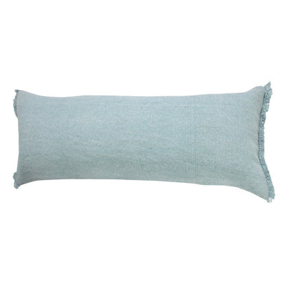 14" X 36" Light Gray Stonewashed Cotton Throw Pillow With Fringe