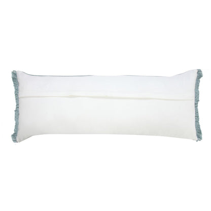 14" X 36" Light Blue Cotton Lumbar Throw Pillow With Fringe