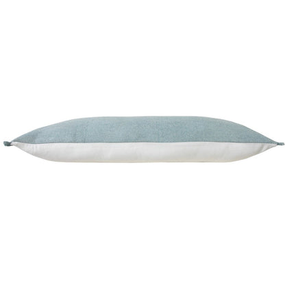 14" X 36" Light Blue Cotton Lumbar Throw Pillow With Fringe