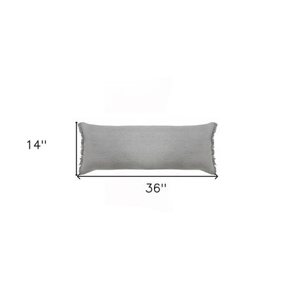 14" X 36" Light Blue Cotton Lumbar Throw Pillow With Fringe