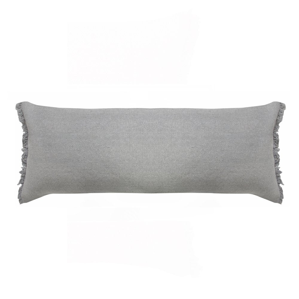 14" X 36" Light Blue Cotton Lumbar Throw Pillow With Fringe