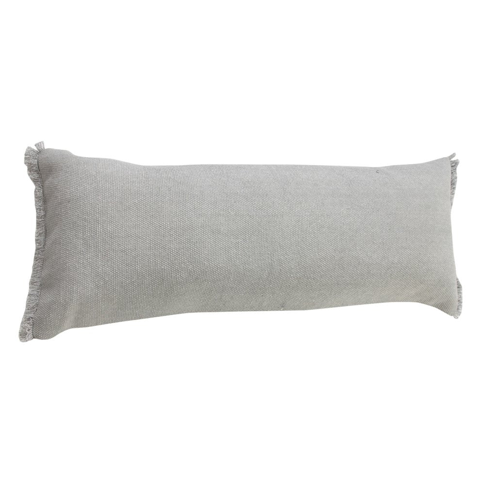 14" X 36" Light Gray Stonewashed Cotton Throw Pillow With Fringe