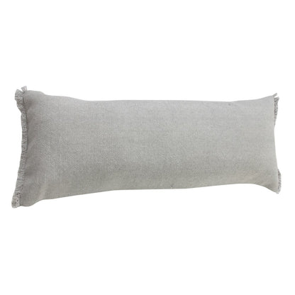 14" X 36" Light Gray Stonewashed Cotton Throw Pillow With Fringe