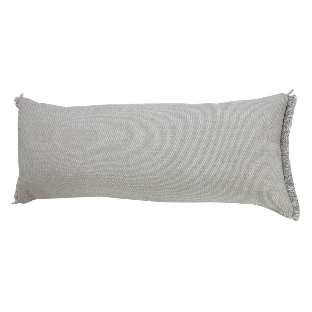 14" X 36" Light Gray Stonewashed Cotton Throw Pillow With Fringe