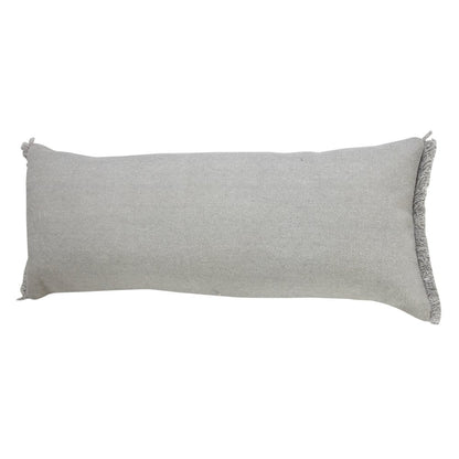 14" X 36" Light Gray Stonewashed Cotton Throw Pillow With Fringe