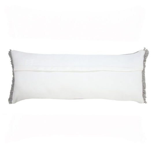 14" X 36" Light Blue Cotton Lumbar Throw Pillow With Fringe