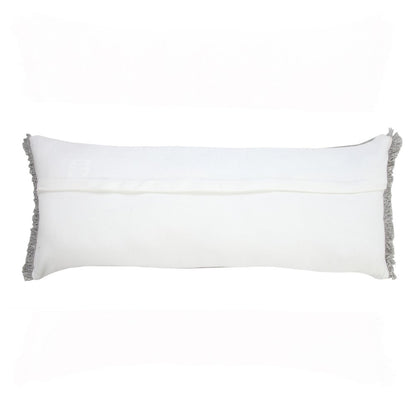 14" X 36" Light Gray Stonewashed Cotton Throw Pillow With Fringe