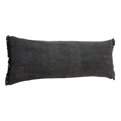 14" X 36" Light Blue Cotton Lumbar Throw Pillow With Fringe