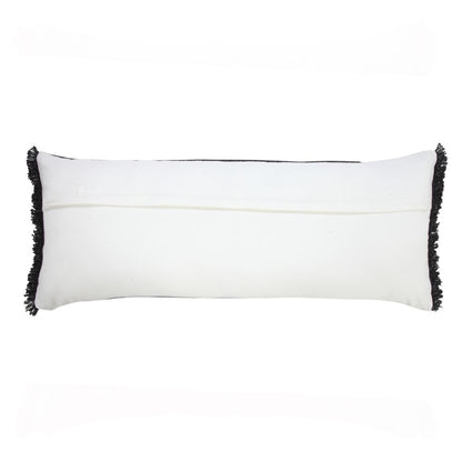 14" X 36" Light Blue Cotton Lumbar Throw Pillow With Fringe