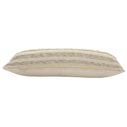 14" X 36" Cream Gray And Tan Cotton Striped Throw Pillow
