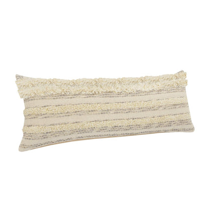 14" X 36" Cream Gray And Tan Cotton Striped Throw Pillow