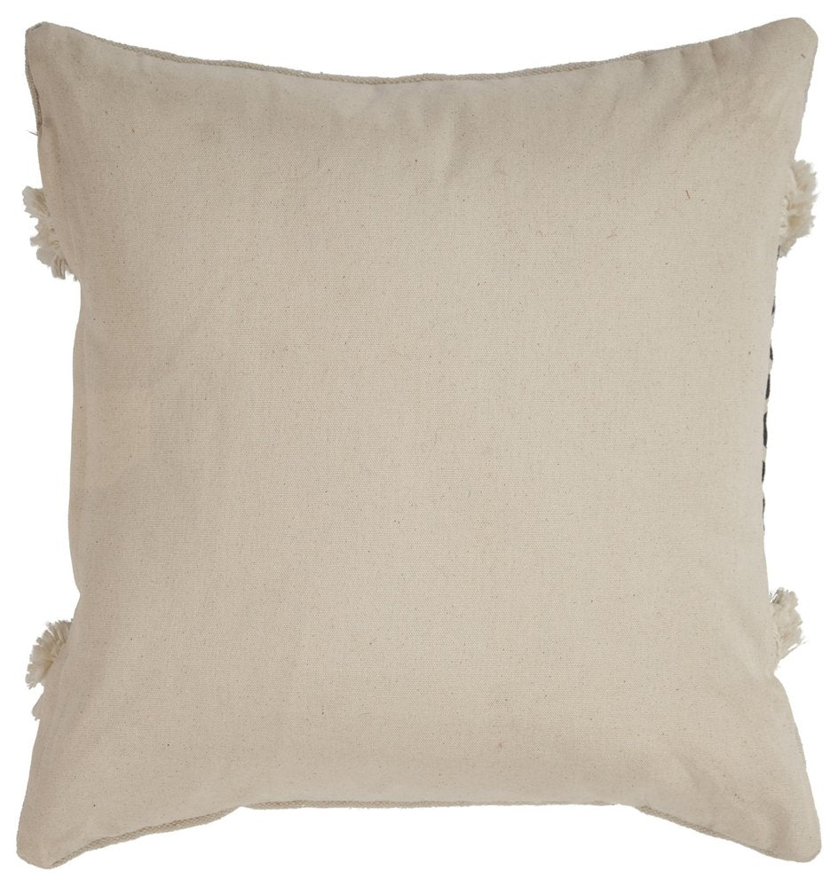 18" X 18" Tan and Black Geometric Cotton Zippered Pillow With Shag