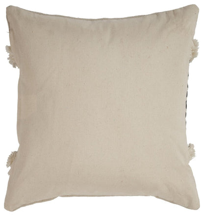 18" X 18" Tan and Black Geometric Cotton Zippered Pillow With Shag