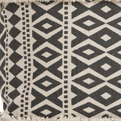 18" X 18" Tan and Black Geometric Cotton Zippered Pillow With Shag