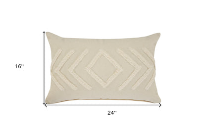 16" X 24" Birch And White 100% Cotton Geometric Zippered Pillow